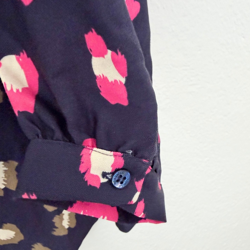 Vilagallo Anthropologie Womens Colorblock Leopard Print Blouse Navy Pink 38 M - Picture 6 of 8